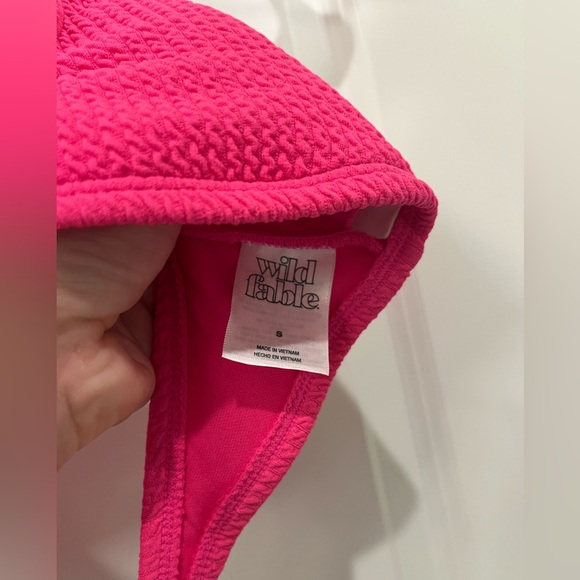 Pink Pucker Halter Bikini Top with Cross Front - Picture 3 of 7